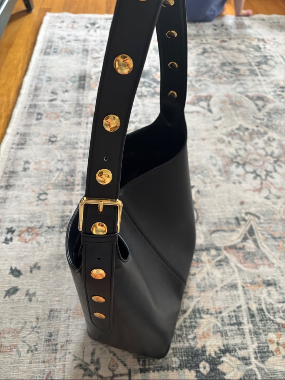 Black Shoulder Bag with Grommet Strap - Picture 3 of 5